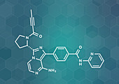 Acalabrutinib cancer drug molecule, illustration