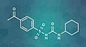 Acetohexamide diabetes drug molecule, illustration