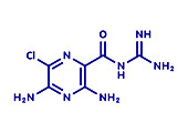 Amiloride diuretic drug molecule, illustration