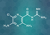 Amiloride diuretic drug molecule, illustration