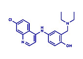 Amodiaquine anti-malarial drug molecule, illustration
