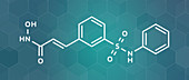 Belinostat cancer drug molecule, illustration