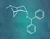 Benzatropine anticholinergic drug molecule, illustration