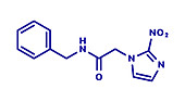 Benznidazole antiparasitic drug molecule, illustration