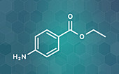 Benzocaine local anaesthetic drug molecule, illustration