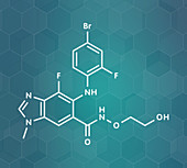 Binimetinib cancer drug molecule, illustration