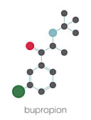 Bupropion antidepressant drug molecule, illustration