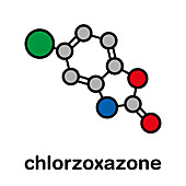 Chlorzoxazone muscle relaxant drug molecule, illustration