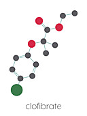Clofibrate hyperlipidemia drug molecule, illustration