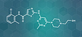 Dasatinib cancer drug molecule, illustration