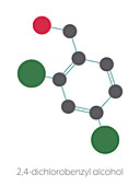 Dichlorobenzyl antiseptic drug molecule, illustration