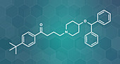 Ebastine antihistamine drug molecule, illustration