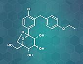 Ertugliflozin diabetes drug molecule, illustration