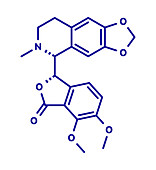 Hydrastine herbal alkaloid molecule, illustration