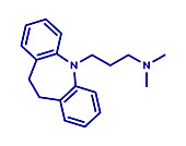 Imipramine antidepressant drug molecule, illustration