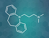 Imipramine antidepressant drug molecule, illustration