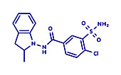 Indapamide hypertension drug molecule, illustration