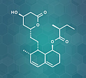 Mevastatin hypercholesterolemia drug molecule, illustration