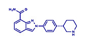 Niraparib cancer drug molecule, illustration
