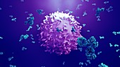 Antibodies attacking cancer cell, illustration