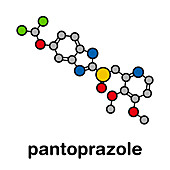 Pantoprazole gastric ulcer drug molecule, illustration