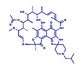 Rifabutin tuberculosis drug molecule, illustration