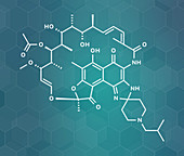 Rifabutin tuberculosis drug molecule, illustration