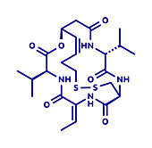 Romidepsin cancer drug molecule, illustration