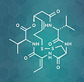 Romidepsin cancer drug molecule, illustration