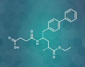 Sacubitril hypertension drug molecule, illustration