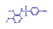 Sulfadoxine malaria drug molecule, illustration
