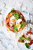 Egg, Mushroom and Prosciutto Pizzas
