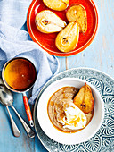 Chai spiced amaranth porridge with sticky pears