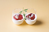 Coconut and quark cream with raspberry foam (keto cuisine)
