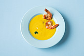 Sweet potato soup with prawns (keto cuisine)