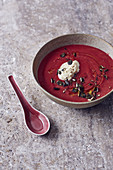 Beetroot and parsnip soup with cream cheese