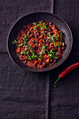 Vegan two bean chill with coriander