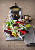 Bagna cauda (raw veg served with anchovy and garlic sauce, Italy)