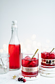 Cranberry-Wodka in Gläsern serviert mit Eis
