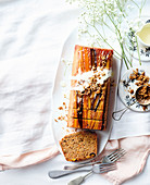 Upside-down carrot cake loaf with candied fennel