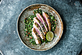 Tuna on a bed of tabbouleh (Israel)