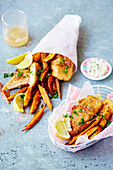 Beer battered tofu and sesaoned wedges