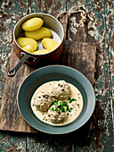 Königsberger Klopse (venison meatballs in a white sauce with capers)