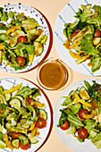 Mixed leaf salads with a raspberry-balsamic dressing