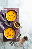 Maple cured bacon and pumpkin soup
