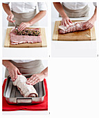 Preparing roast pork roll