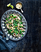 Hummus, kale and coriander noodles