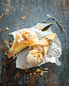 Imphepho and olive oil ice cream with maize sugar cone crumbs