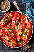 Peppers stuffed with lentils and mozzarella