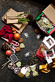 Christmas sweets and baked treats on a dark background